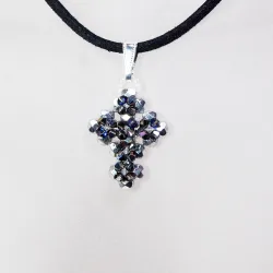 Pendant 40cm - Phoebe-Black Suedine - Pendant 40cm - Laiton argenté